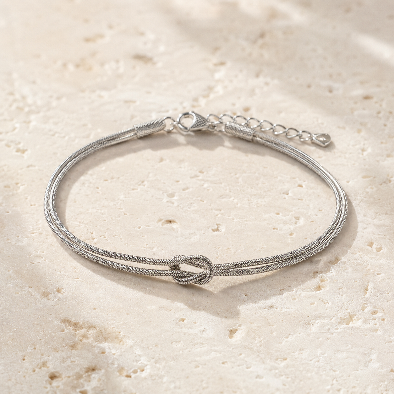 Silver MURREN Forever Bond Knot bracelet with two fully textured strands